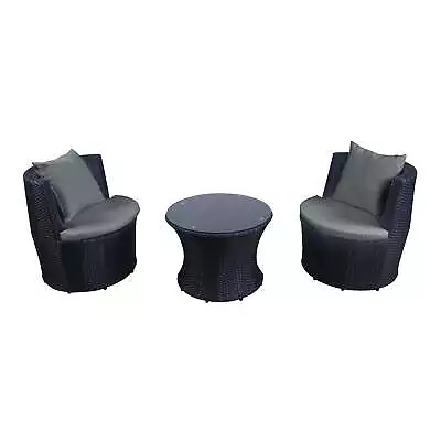 3pc Lounge Set Outdoor Furniture Rattan Wicker Chair Glass Coffee Table Garden P • $329.99