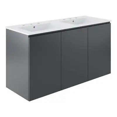 Modway Bryn 48  Modern Wood/Ceramic Double Sink Bathroom Vanity In Gray/White • $569.88