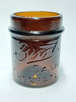 £14.50 • Buy Rare!!! Small Vintage Boots Cash Chemist Amber Jar Glass Bottle