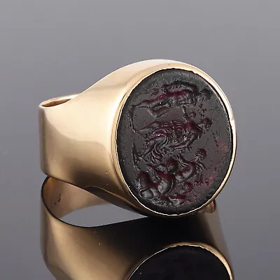 £645 • Buy Antique 9Ct Gold Signet Seal Ring With Dark Purple Glass Intaglio 