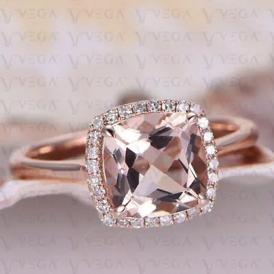 3.42ct Cushion Cut Peach Natural Morganite Gemstones Diamond Ring 14K Rose Gold • $498.99