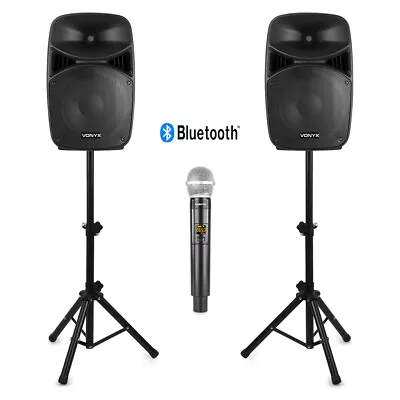 VPS Active Speakers And Wireless Microphone Karaoke PA System With Stands 1000W • £269