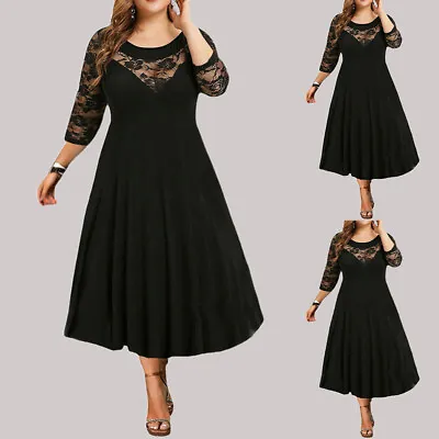 £21.49 • Buy Plus Size Womens Lace 3/4 Sleeve Midi Dress Ladies Cocktail Party Swing Dress UK