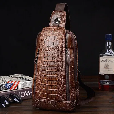 Sling Backpack Men's Casual Leather Crocodile Crossbody Chest Bag Sport Daypack • $8.99