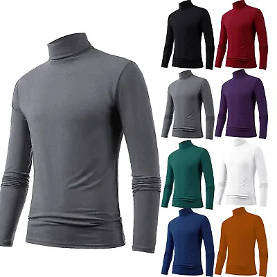 Mens Turtle Roll Neck Jumper Knitted Long Sleeve Pullover Sweater Baselayer UK • £18.79