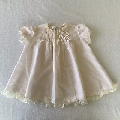 Vintage Cherubs Baby Girl Dress 6 Months Pink Pleated Lace Details Short Sleeve • $8.98