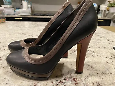 Via Spiga Leather Stiletto Pumps Three Tone Women's Platform Heels Shoes Black • $29.99
