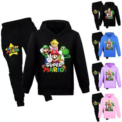 Kids Boys Girls Super Mario Print Tracksuit Set Hoodie Tops Pants Suit Clothes • $30.26