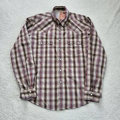 Barbour Steve McQueen Shirt Mens L Brown Blue Plaid Chest Pockets Western Style • $37.88