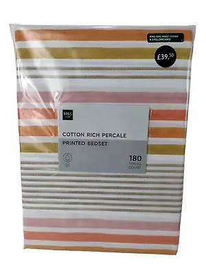 New M&s Home Burnt Orange Painterly Stripe King Size Duvet Cover & 2 Pillowcases • £19.99