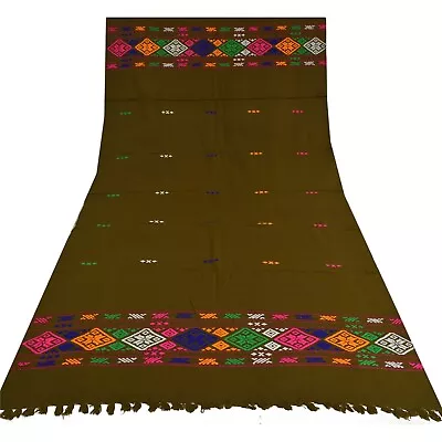 Sanskriti Vintage Long Woolen Brown Shawl Hand Embroidered Scarf Throw Stole • $52.30