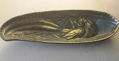 $45 • Buy Vintage Brass V.A. Metalcrafters Pheasant Tray