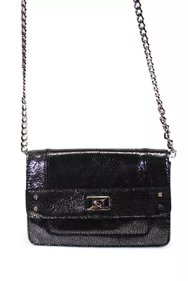 Milly Womens Silver Tone Flap Crossbody Shoulder Handbag Gunmetal Grey Black • $48.79