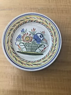 Vintage Quimper French Pottery Plate Flower Basket Signed 7 1/4  • $30