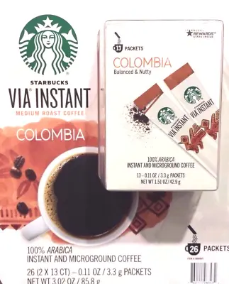 2 Boxes =26 Packs Starbucks Via Instant Coffee Columbia Med Roast 06/24 Or Later • $26.95