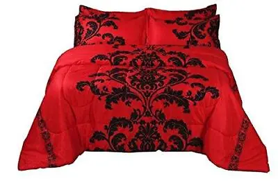 $59.89 • Buy A Nice Night Boho Paisley Black Flower Soft Microfiber Comforter Set , Red Queen