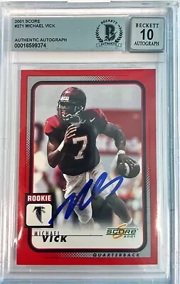 Michael Vick - Bgs 10 Auto Rookie Card -   2001  Score   *313 • $64.99