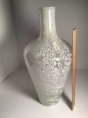 Vintage Hand Blown Art Glass Vase White Splatter Art Glass Vase 14” H X6” • $39.99