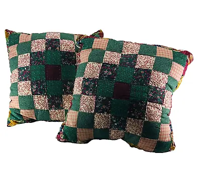 NOS Vintage Somerset Pillow Set 16  Square Patchwork Green Burgundy Cotton Cloth • $19.96