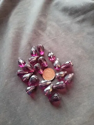 £1.35 • Buy Job Lot Of 20 Large  Purple Facated Teardrop  Glass Beads