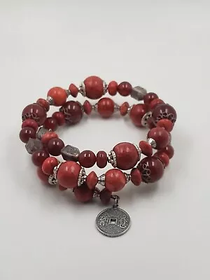 QVC Artisan Crafted Sterling Silver Carnelian And Sponge Coral Bracelet • £67.51