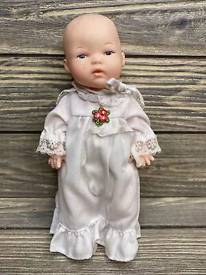 Vintage Plastic Baby Doll Blue Eyes White Gown Made In Hong Kong 9” • $19.99