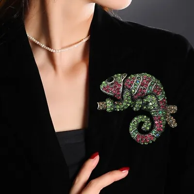 Vintage Style Chameleon Animal Brooch Pin Multi-color Rhinestone Crystal Gold • $8.32