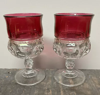 Two Vintage Kings Crown Thumbprint Ruby Water Goblets • $10