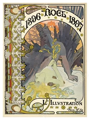 1896 Alphonse Mucha Art Nouveau L'Illustration Christmas Cover NEW Poster 18x24 • $24