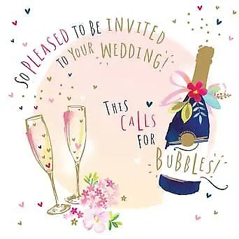 Wedding Acceptance Card - Champagne Bubbles - Ling Design Quality NEW • £2.99