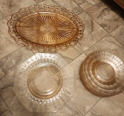 Lot Of 12 Pcs Pink Depression Glass Plates And Dish Plater  • $100