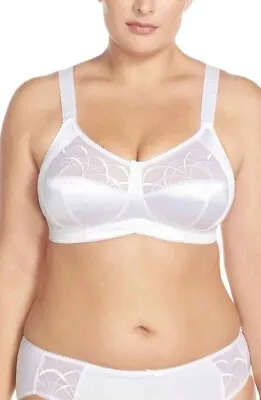 Elomi White Satin Silky Lace Mesh Side Wire Support Bra Size 38DD • $18.64