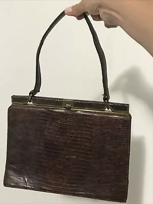 Vintage Bellestone Structured Alligator Crocodile Brown Handbag Purse • $30