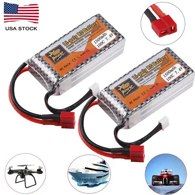 $32.28 • Buy 2x 2S 1500mAh 7.4V LiPo Battery 100C Deans T Plug For RC Car Helicopter Airplane
