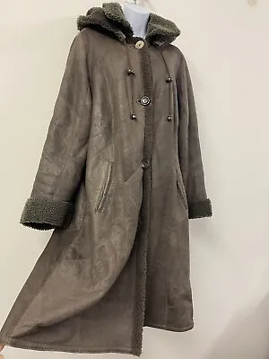 £74.25 • Buy Vintage Sheepskin Coat Size 14 Brown Hood Light Weight Soft Retro Leather Suede