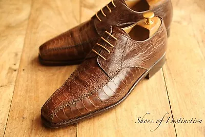 Moreschi Brown Ostrich Skin Derby Shoes Men's UK 7.5 US 8.5 EU 41.5 • $307.05