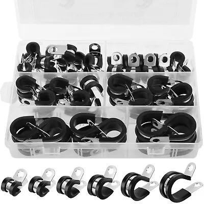 52Pcs Cable Clamps Assortment Kit 304 Stainless Steel Rubber Cushion 6 Sizes US • $23.89