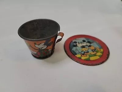 Vintage MICKEY MOUSE Tin Play Tea Set OHIO ART - Plate Cup Saucer LITHO Disney • $32.99