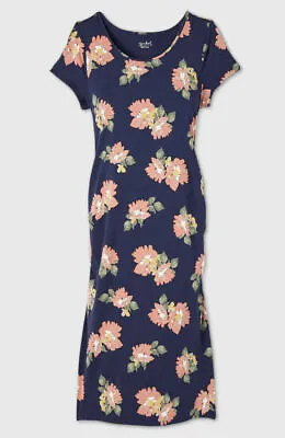 Womens M Isabel Maternity T Shirt Dress Ingrid & Isabel Navy Floral Mid Calf • $5.99