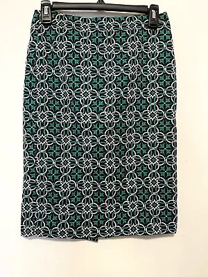 J. Crew Pencil Skirt Womens 00 Fully Lined  Zip Back Green Geo Print • $14.99