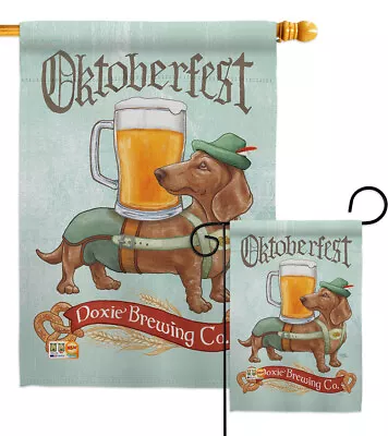 Doxie Brewing Co. Pets Oktoberfest Dachshund Wiener Beer Garden House Yard Flag • $15.95