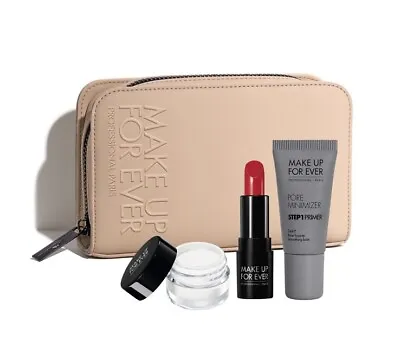 Make Up For Ever Lipstick 402 Loose Powder Pore Primer Bag Case 4-Pc Travel Set • $29.99