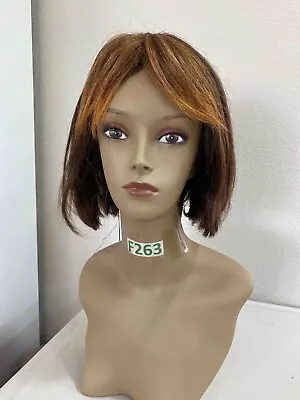 Dark & Med Brown Short Straight Bob Bangs Full Human Hair Wig - Rana • $65.99