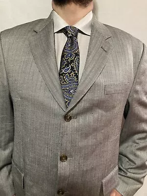 Ralph Lauren Mens Sport Coat Blazer Suit Jacket 44R 48  Gray Herringbone Silk • $34.94