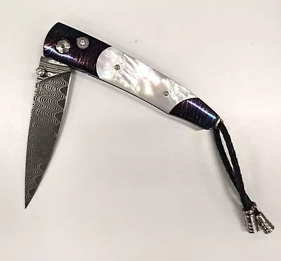 William Henry Pocket Knife Heat-Blued Damascus MOP And Wave Damascus Blade NEW • $1675