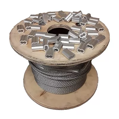 7 X 19 Galvanized Aircraft Cable Wire Rope 1/4  250 Ft With Aluminum Sleeves • $119.49