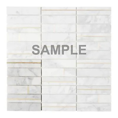 Carrara White Marble Stone Gold Metal Inlay Stack Kitchen Mosaic Tile Backsplash • $3.99