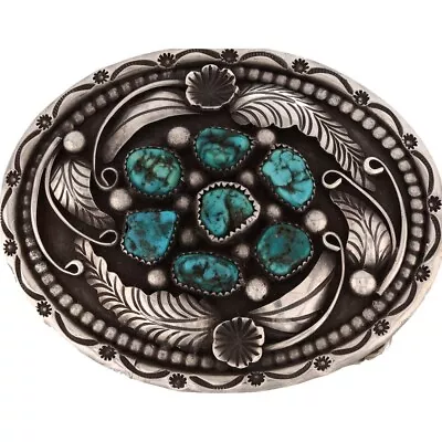 Sterling Silver Turquoise Navajo Native American Cowgirl 70s Vintage Belt Buckle • $470