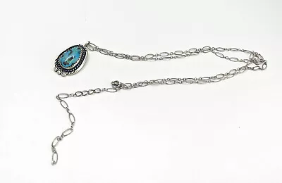 OOAK Vtg Signed P Navajo Artisan Sterling Silver Turquoise Pendant Necklace 29  • £67.51