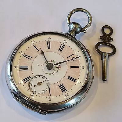 O64 1870’s FINE 800 SILVER LECOULTRE EBAUCHE KEY WIND POCKET WATCH! • $56